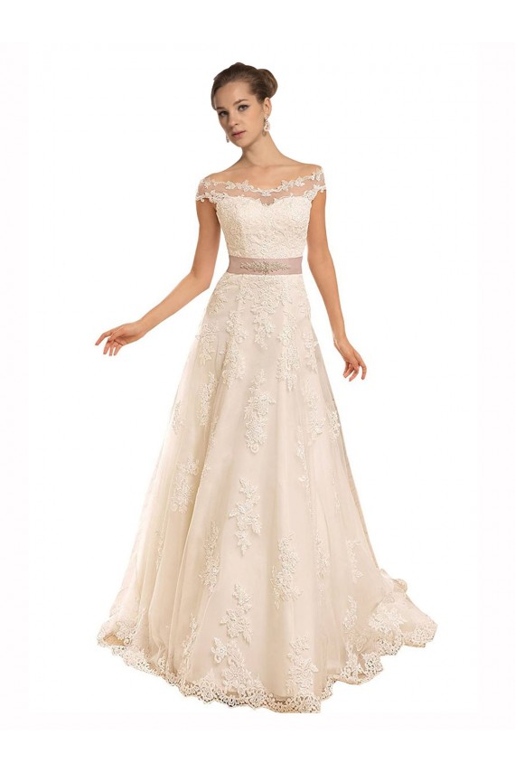 Lace Chapel Train Off the Shoulder A-Line Beach Wedding Dress Sudbury