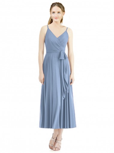 Soft Chiffon Tea Length Spaghetti Straps A-Line Bridesmaid Dress Sudbury