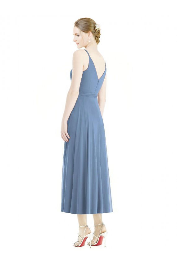 Soft Chiffon Tea Length Spaghetti Straps A-Line Bridesmaid Dress Sudbury