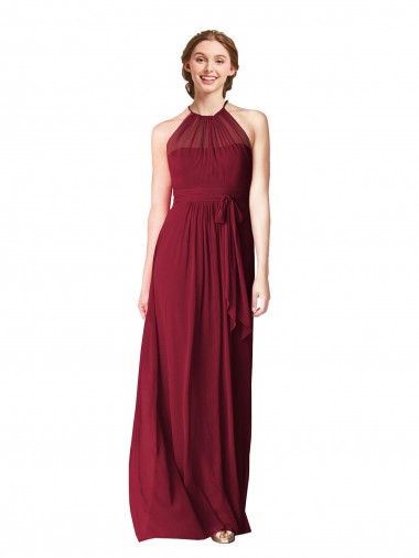 Chiffon Long Halter Neck Burgundy A-Line Evening Gowns / Bridesmaid Dresses Sudbury