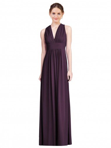 Soft Chiffon Long V-Neck Grape A-Line Bridesmaid Dress Sudbury