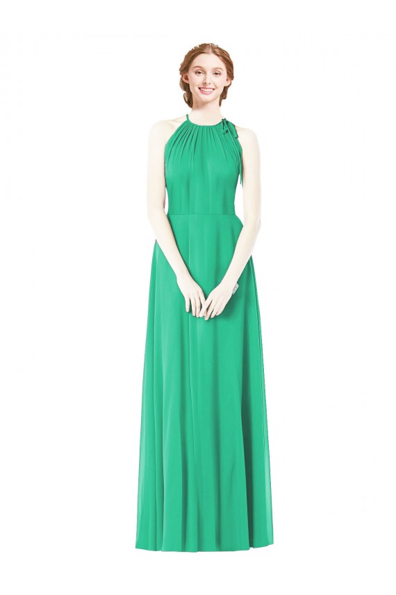 Soft Chiffon Long Halter Neck Emerald Green A-Line Bridesmaid Dress Sudbury