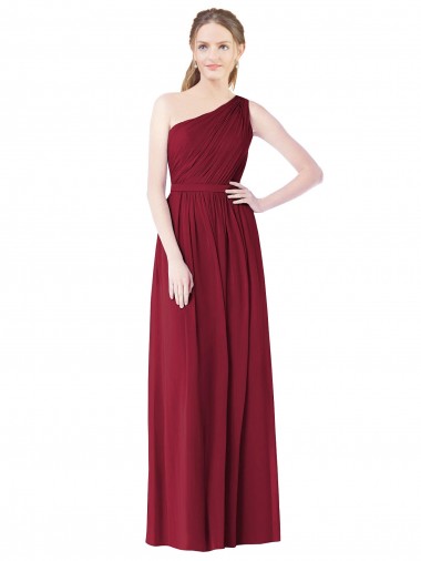 Soft Chiffon Long One Shoulder Burgundy A-Line Bridesmaid Gown Sudbury