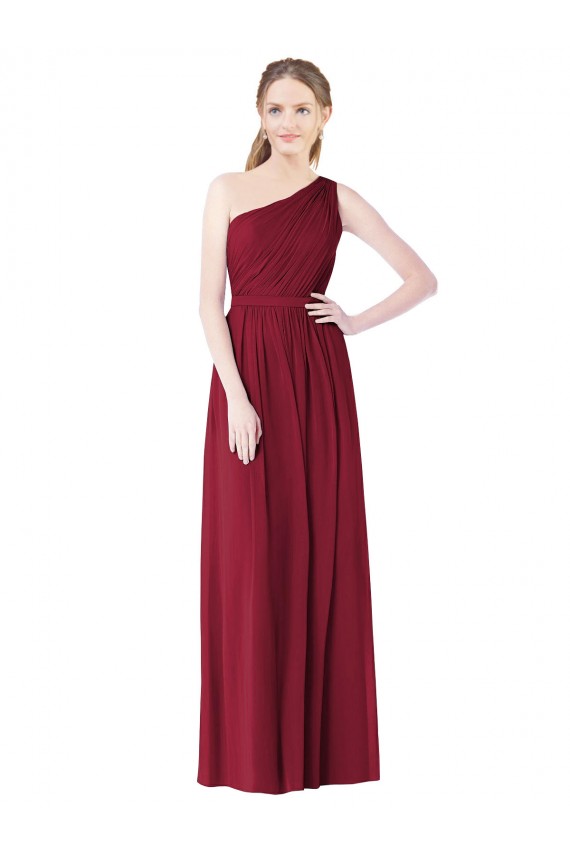 Soft Chiffon Long One Shoulder Burgundy A-Line Bridesmaid Gown Sudbury