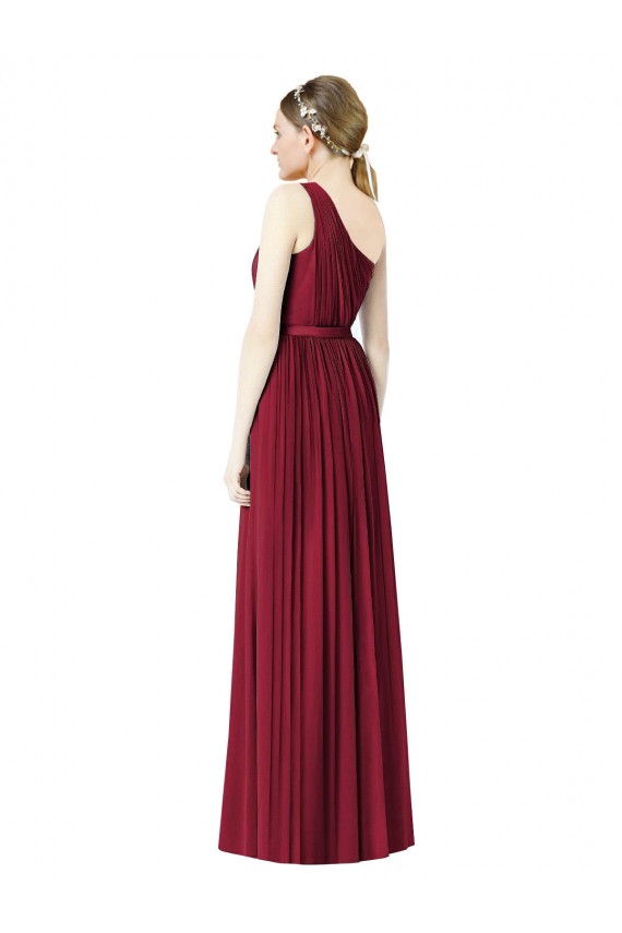 Soft Chiffon Long One Shoulder Burgundy A-Line Bridesmaid Gown Sudbury