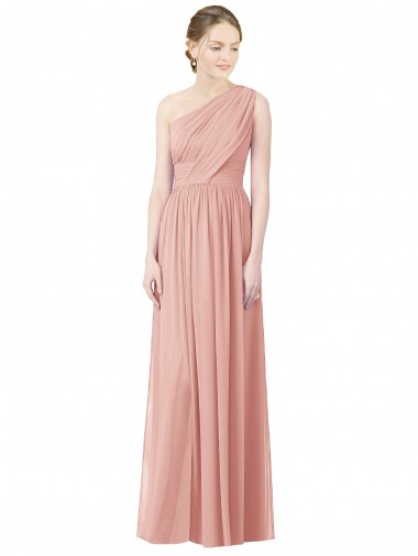 Soft Chiffon Long One Shoulder Bliss Pink A-Line Bridesmaid Dress Sudbury