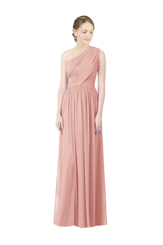 Soft Chiffon Long One Shoulder Bliss Pink A-Line Bridesmaid Dress Sudbury