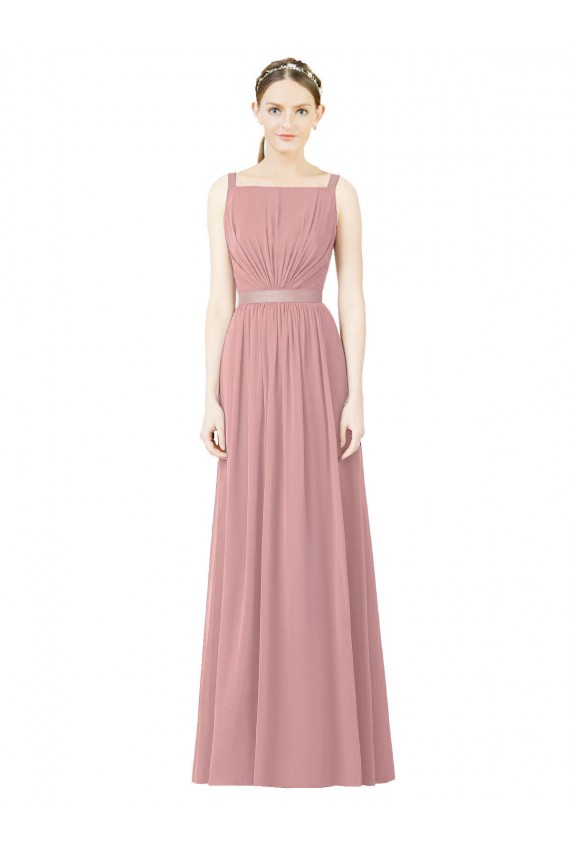 Soft Chiffon Long High Neck Dusty Pink A-Line Bridesmaid Dress Sudbury