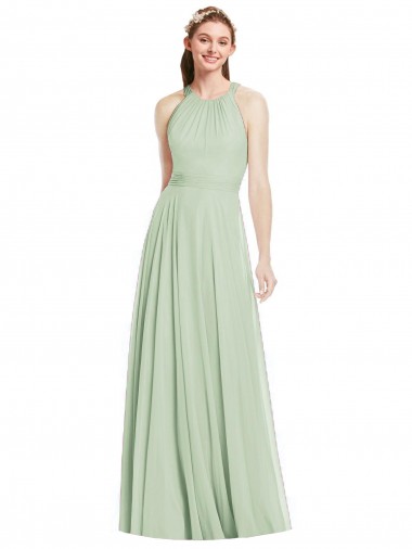 Chiffon Long Halter Neck Sage A-Line Bridesmaid Dress / Evening Dress Sudbury