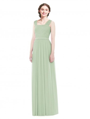 Soft Chiffon Long Spaghetti Straps A-Line Bridal Party Dress Sudbury