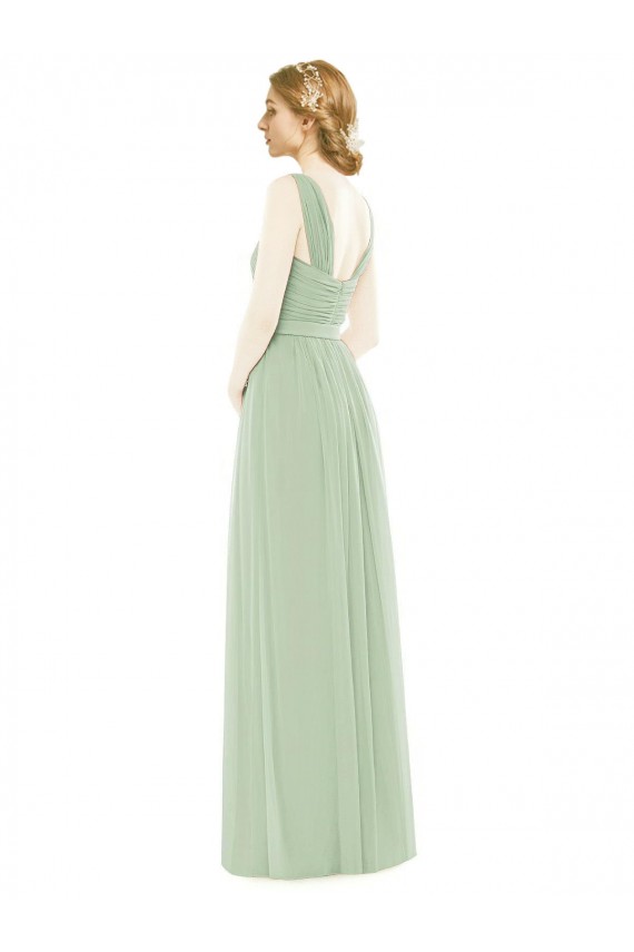 Soft Chiffon Long Spaghetti Straps A-Line Bridal Party Dress Sudbury