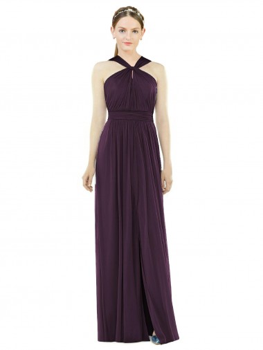 Soft Chiffon V-Back Long Halter Neck A-Line Semi Formal Evening Dress / Bridesmaid Dress Sudbury