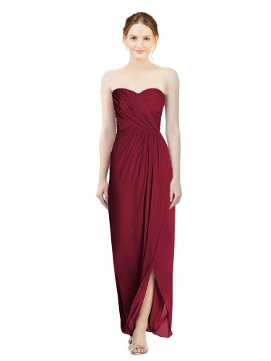 Soft Chiffon Long Sweetheart Burgundy Sheath Bridesmaid Dress Sudbury