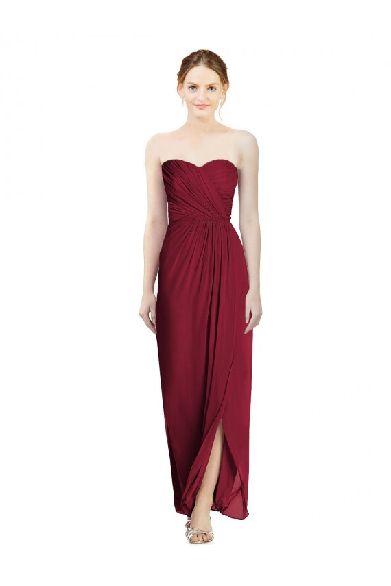 Soft Chiffon Long Sweetheart Burgundy Sheath Bridesmaid Dress Sudbury