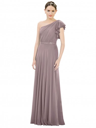 Soft Chiffon Long One Shoulder Dusty Rose A-Line Bridesmaid Dress Sudbury