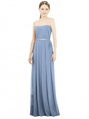 Soft Chiffon Long Strapless Dusty Blue A-Line Bridesmaid Dress Sudbury