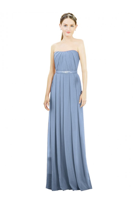 Soft Chiffon Long Strapless Dusty Blue A-Line Bridesmaid Dress Sudbury