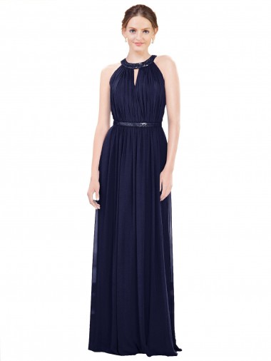 Soft Chiffon Long High Neck A-Line Bridesmaid Dress / Formal Dress Sudbury