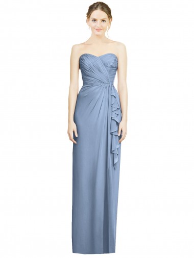 Soft Chiffon Long Sweetheart Dusty Blue Sheath Bridesmaid Dress Sudbury
