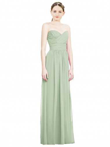 Soft Chiffon Criss Cross Back Long Sweetheart Sage A-Line Bridesmaid Dress Sudbury