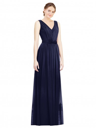 Chiffon Long V-Neck Dark Navy A-Line Bridesmaid Gowns Sudbury