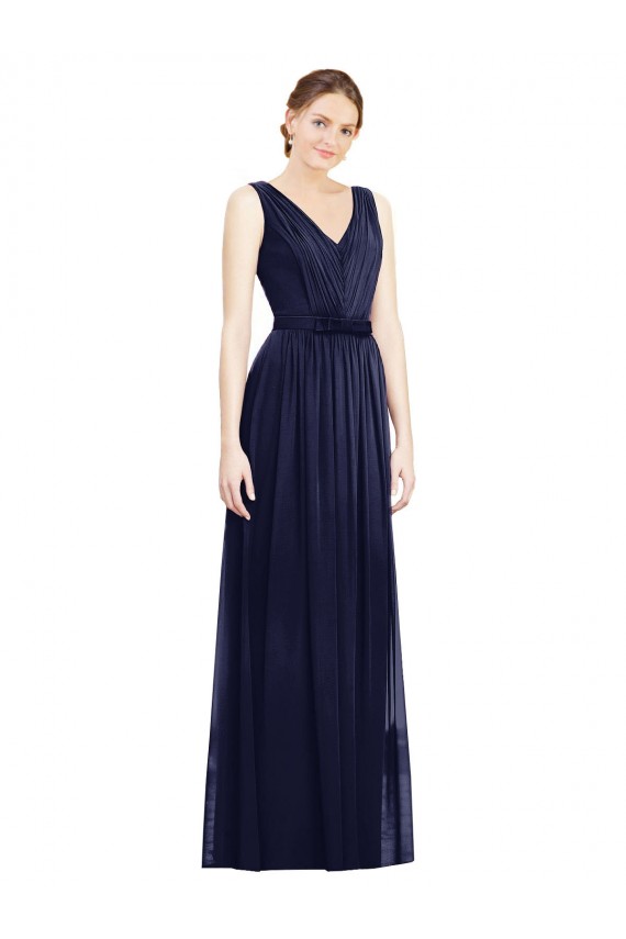Chiffon Long V-Neck Dark Navy A-Line Bridesmaid Gowns Sudbury