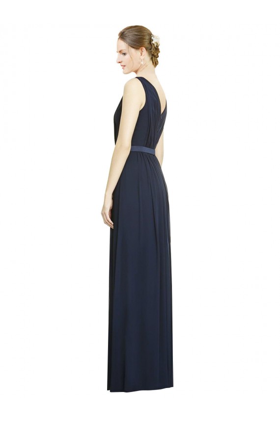 Chiffon Long V-Neck Dark Navy A-Line Bridesmaid Gowns Sudbury