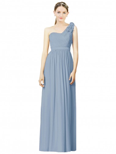 Soft Chiffon Long One Shoulder Dusty Blue A-Line Bridesmaid Dress Sudbury