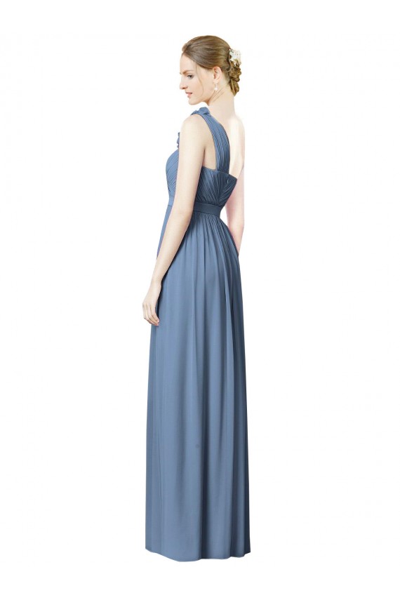 Soft Chiffon Long One Shoulder Dusty Blue A-Line Bridesmaid Dress Sudbury