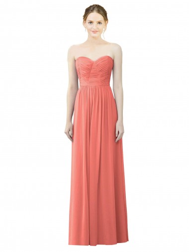 Soft Chiffon Long Sweetheart Coral A-Line Bridesmaid Dress Sudbury