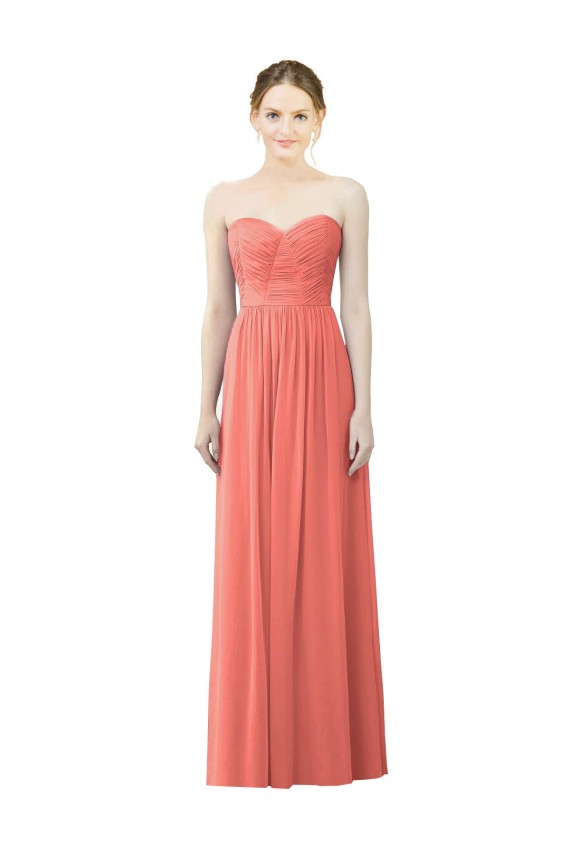Soft Chiffon Long Sweetheart Coral A-Line Bridesmaid Dress Sudbury