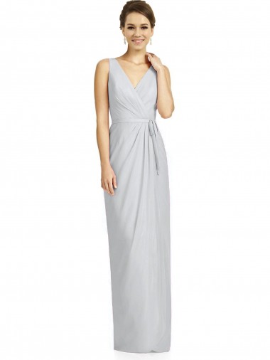 Soft Chiffon V-Back Long V-Neck Frost Sheath Bridesmaid Dress Sudbury