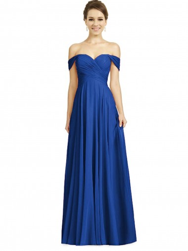 Soft Chiffon Long Off the Shoulder Royal Blue A-Line Semi Formal Evening Dress / Bridesmaid Dress Sudbury