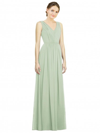 Soft Chiffon V-Back Long V-Neck Sage A-Line Bridesmaid Dress Sudbury