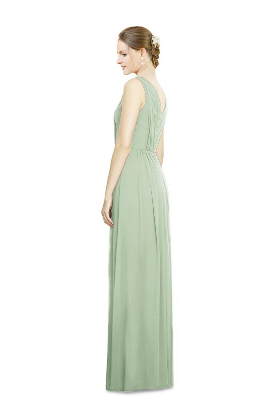 Soft Chiffon V-Back Long V-Neck Sage A-Line Bridesmaid Dress Sudbury