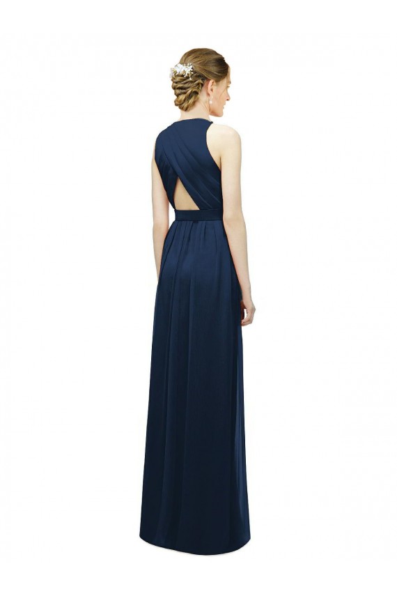 Soft Chiffon Long Halter Neck Salmon A-Line Bridesmaid Dress Sudbury