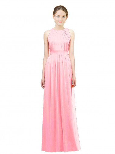 Soft Chiffon Long Halter Neck Salmon A-Line Bridesmaid Dress Sudbury