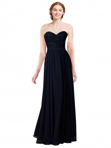Soft Chiffon Long Sweetheart Dark Navy A-Line Formal Dress / Bridesmaid Dress Sudbury