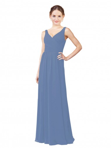 Soft Chiffon Long V-Neck Sheath Bridal Party Dress Sudbury