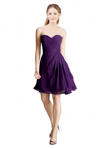 Soft Chiffon Knee Length Sweetheart Purple A-Line Bridesmaid Dress Sudbury