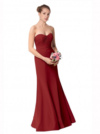 Soft Chiffon Long Sweetheart Burgundy Mermaid Bridesmaid Dress Sudbury