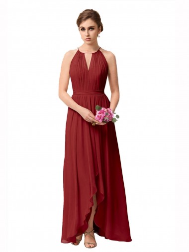 Soft Chiffon High Neck A-Line High Low Bridesmaid Dress Sudbury