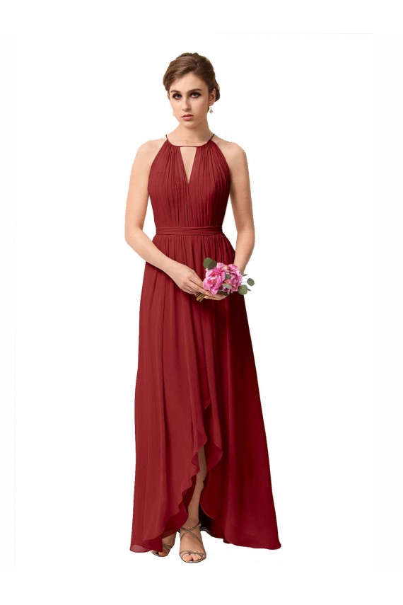 Soft Chiffon High Neck A-Line High Low Bridesmaid Dress Sudbury