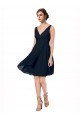 Soft Chiffon Knee Length V-Neck Dark Navy A-Line Bridesmaid Dress Sudbury