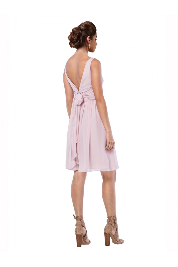 Soft Chiffon Knee Length V-Neck Dark Navy A-Line Bridesmaid Dress Sudbury