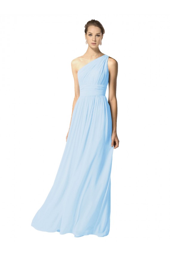 Soft Chiffon Long One Shoulder Light Sky Blue A-Line Bridesmaid Dress Sudbury