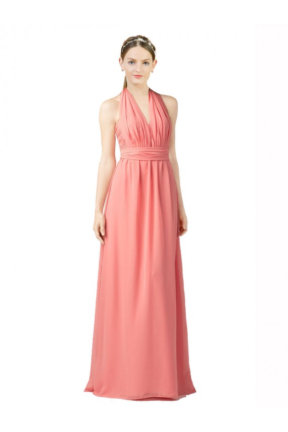 Soft Chiffon Long Halter Neck Watermelon A-Line Bridesmaid Dress Sudbury