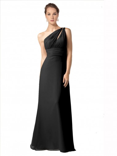Soft Chiffon Long One Shoulder Black A-Line Bridesmaid Dress Sudbury