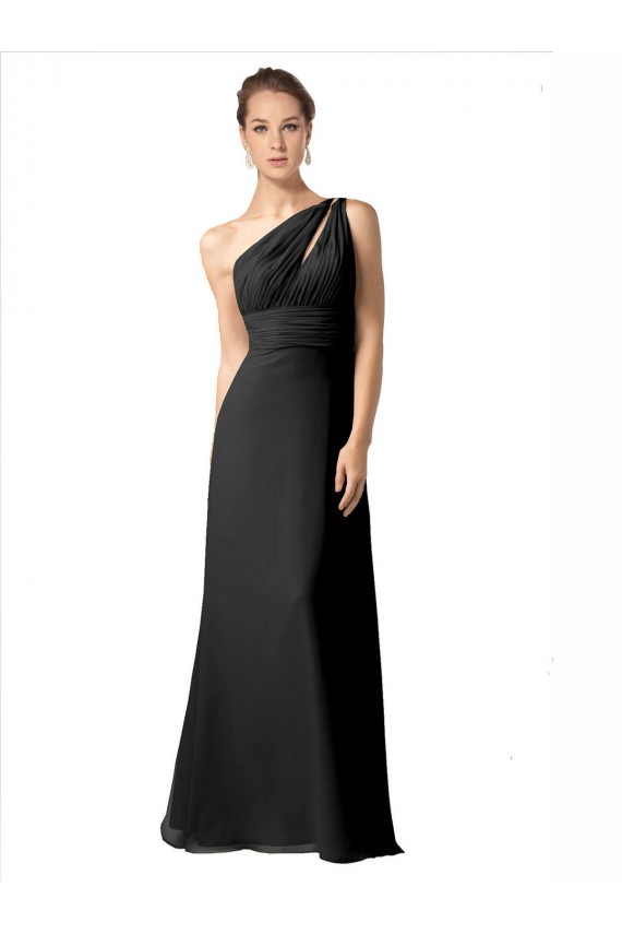 Soft Chiffon Long One Shoulder Black A-Line Bridesmaid Dress Sudbury