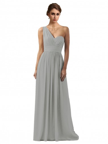 Soft Chiffon Long One Shoulder Silver A-Line Bridesmaid Dress Sudbury